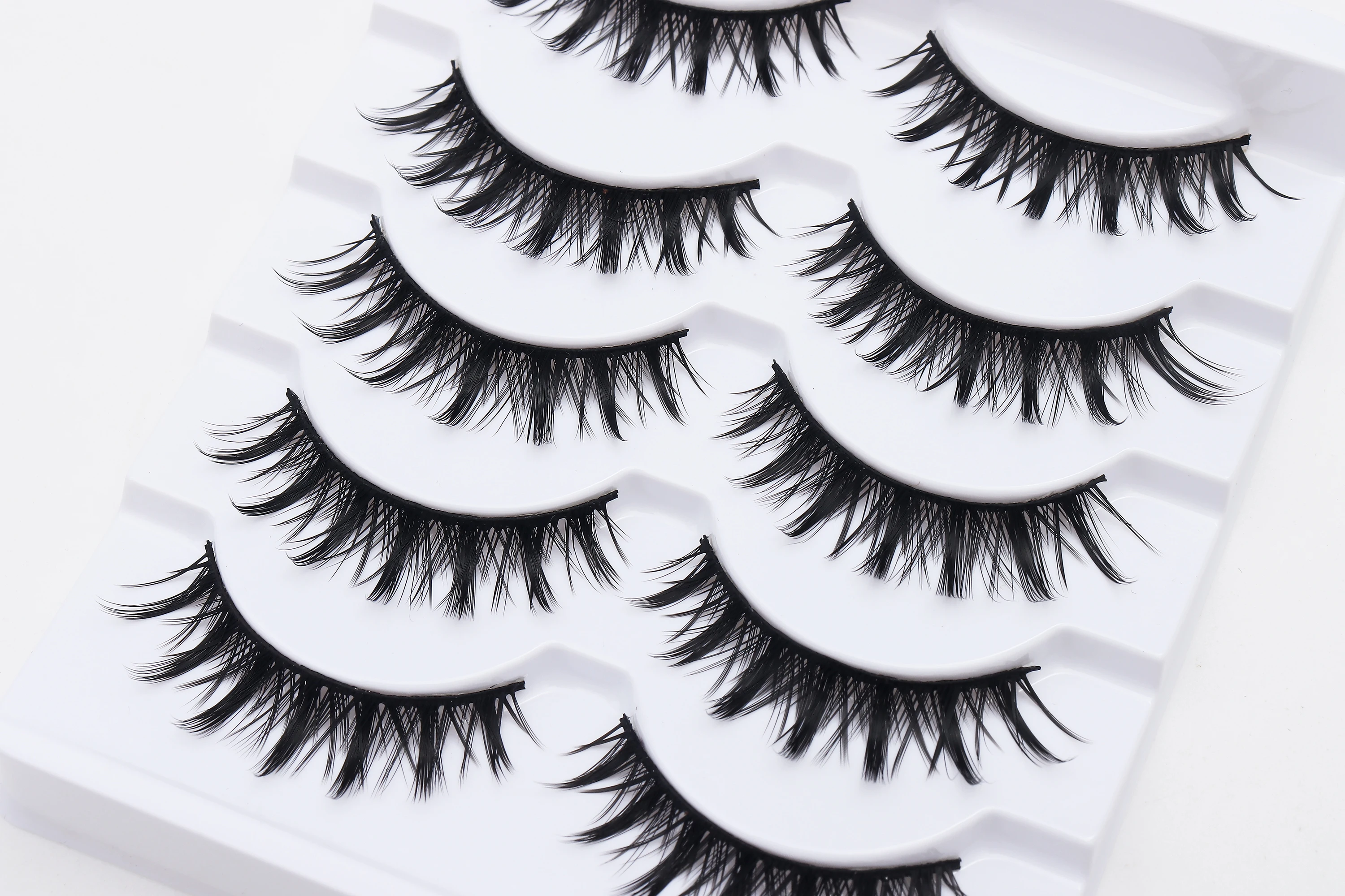DINGSEN 5 Pairs Manga Lashes Cosplay Fake Eyelashes Strip Lash Soft Natural Look Fox Eye Korean Manhua Makeup False Eyelashes