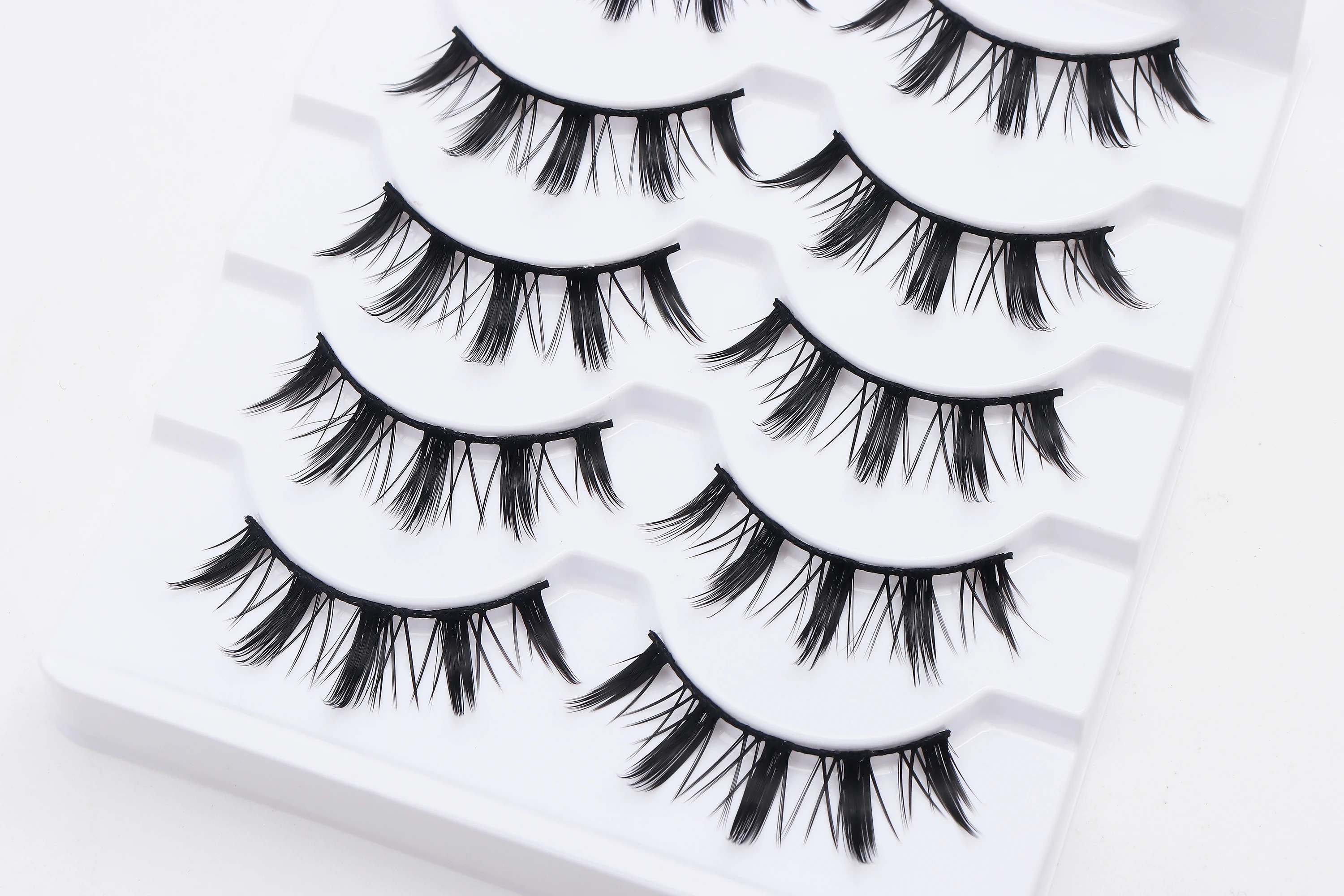 DINGSEN 5 Pairs Manga Lashes Cosplay Fake Eyelashes Strip Lash Soft Natural Look Fox Eye Korean Manhua Makeup False Eyelashes