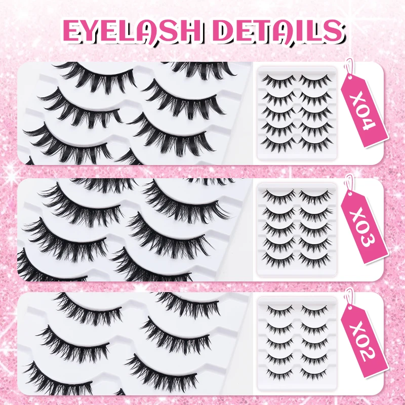 DINGSEN 5 Pairs Manga Lashes Cosplay Fake Eyelashes Strip Lash Soft Natural Look Fox Eye Korean Manhua Makeup False Eyelashes