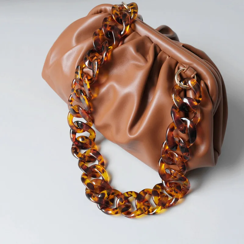 New Fashion Woman Handbag Accessory Chain Amber Leopard Acrylic Resin Chain Luxury Strap Women Clutch Shoulder Purse Chain