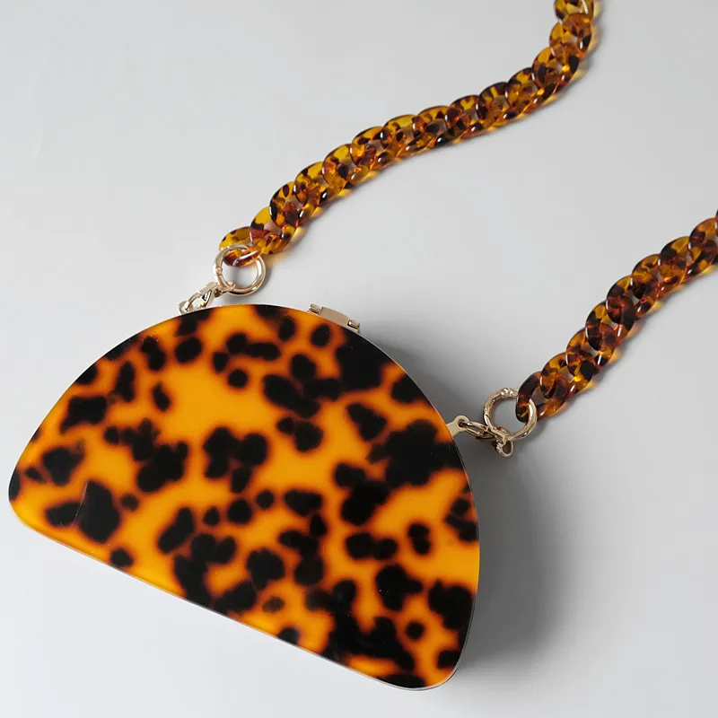 New Fashion Woman Handbag Accessory Chain Amber Leopard Acrylic Resin Chain Luxury Strap Women Clutch Shoulder Purse Chain