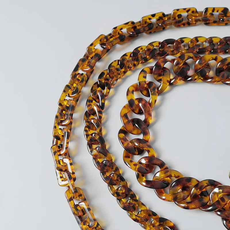 New Fashion Woman Handbag Accessory Chain Amber Leopard Acrylic Resin Chain Luxury Strap Women Clutch Shoulder Purse Chain