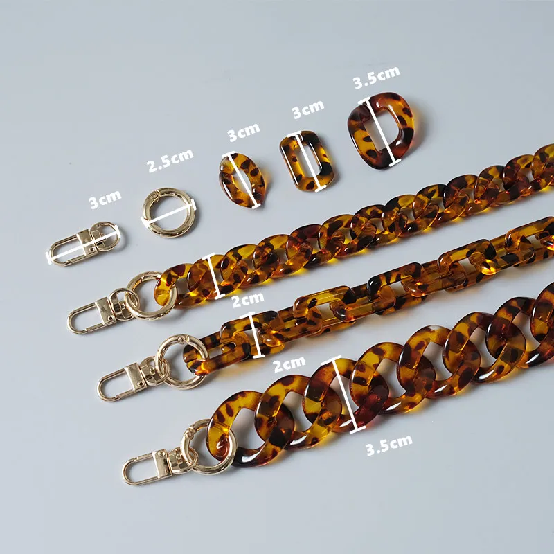 New Fashion Woman Handbag Accessory Chain Amber Leopard Acrylic Resin Chain Luxury Strap Women Clutch Shoulder Purse Chain