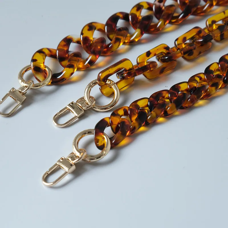 New Fashion Woman Handbag Accessory Chain Amber Leopard Acrylic Resin Chain Luxury Strap Women Clutch Shoulder Purse Chain