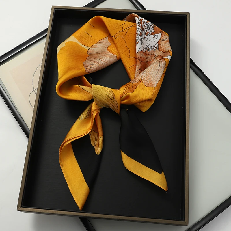 60Colors Luxury Scarf Women 70*70Cm Silk Feel Square Hair Wrapping Foulard Satin Shawl Big Size Head Bandana Hijab Handkerchief