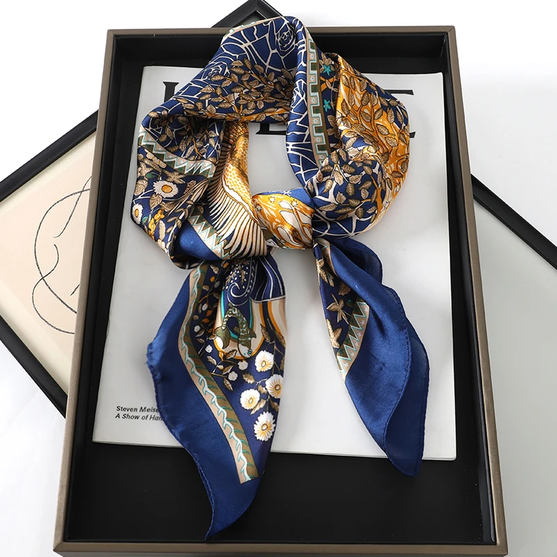 60Colors Luxury Scarf Women 70*70Cm Silk Feel Square Hair Wrapping Foulard Satin Shawl Big Size Head Bandana Hijab Handkerchief