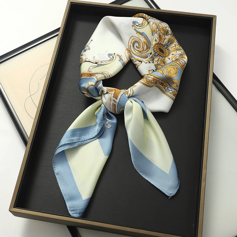 60Colors Luxury Scarf Women 70*70Cm Silk Feel Square Hair Wrapping Foulard Satin Shawl Big Size Head Bandana Hijab Handkerchief