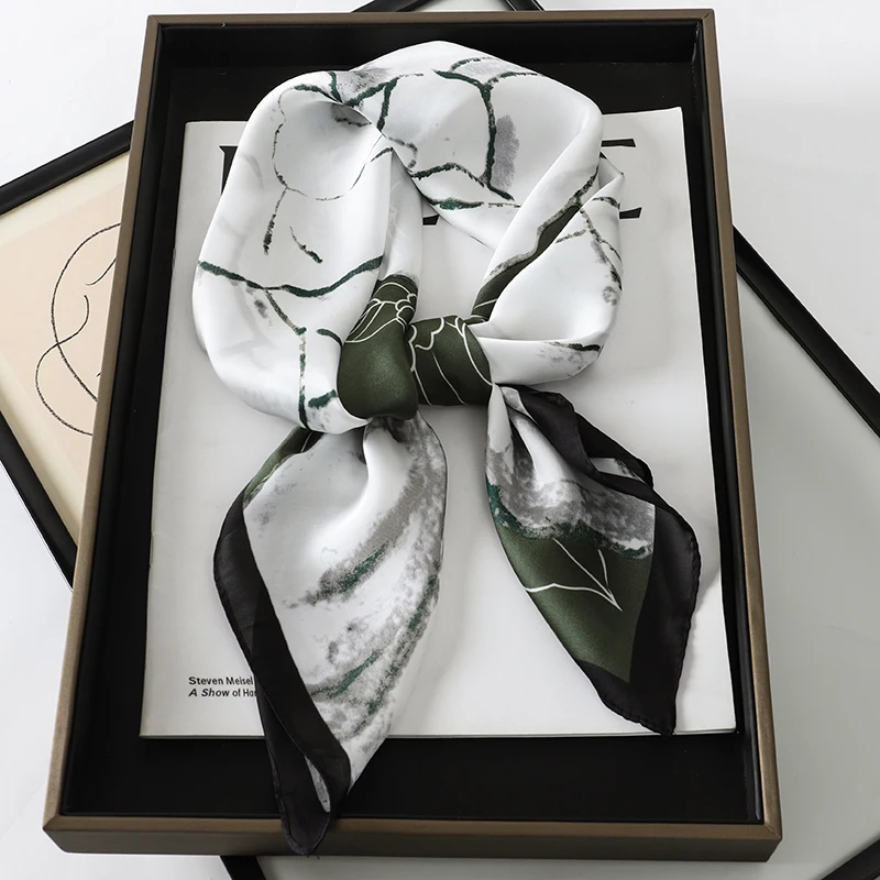60Colors Luxury Scarf Women 70*70Cm Silk Feel Square Hair Wrapping Foulard Satin Shawl Big Size Head Bandana Hijab Handkerchief