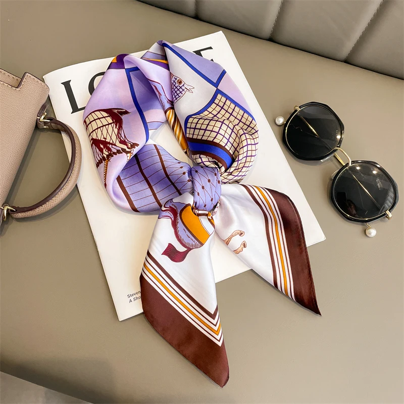 60Colors Luxury Scarf Women 70*70Cm Silk Feel Square Hair Wrapping Foulard Satin Shawl Big Size Head Bandana Hijab Handkerchief