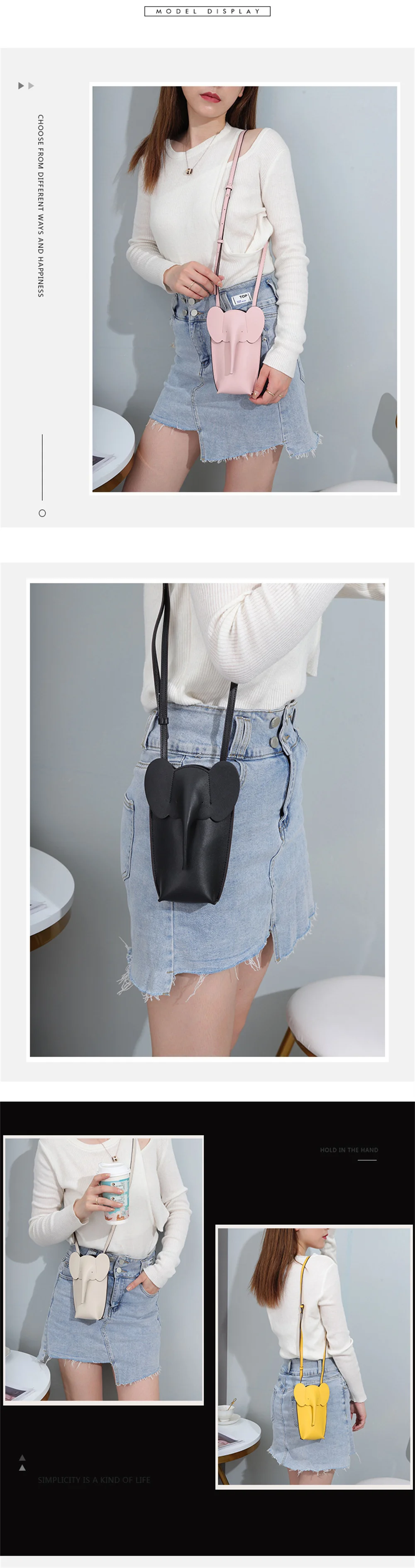 Genuine Leather Shoulder Bag Fashion Elephant Purse  Animal Shaped Purse Elephant Phone Bags