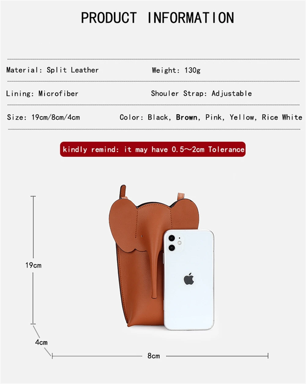 Genuine Leather Shoulder Bag Fashion Elephant Purse  Animal Shaped Purse Elephant Phone Bags