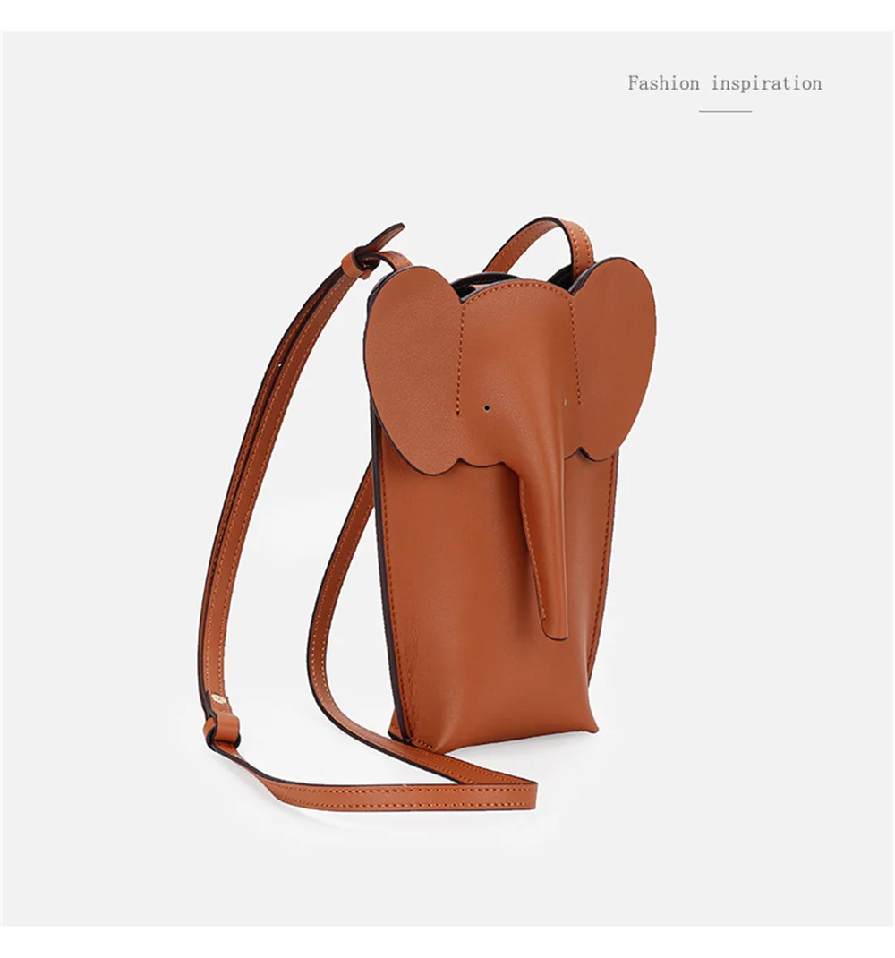 Genuine Leather Shoulder Bag Fashion Elephant Purse  Animal Shaped Purse Elephant Phone Bags
