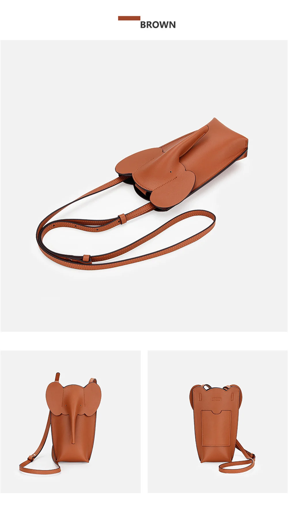 Genuine Leather Shoulder Bag Fashion Elephant Purse  Animal Shaped Purse Elephant Phone Bags