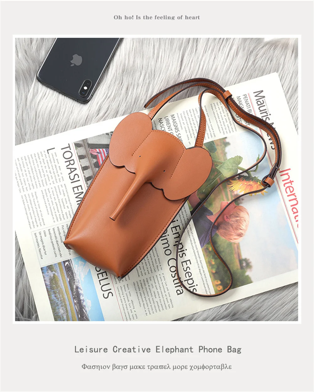 Genuine Leather Shoulder Bag Fashion Elephant Purse Animal Shaped Purse Elephant Phone Bags