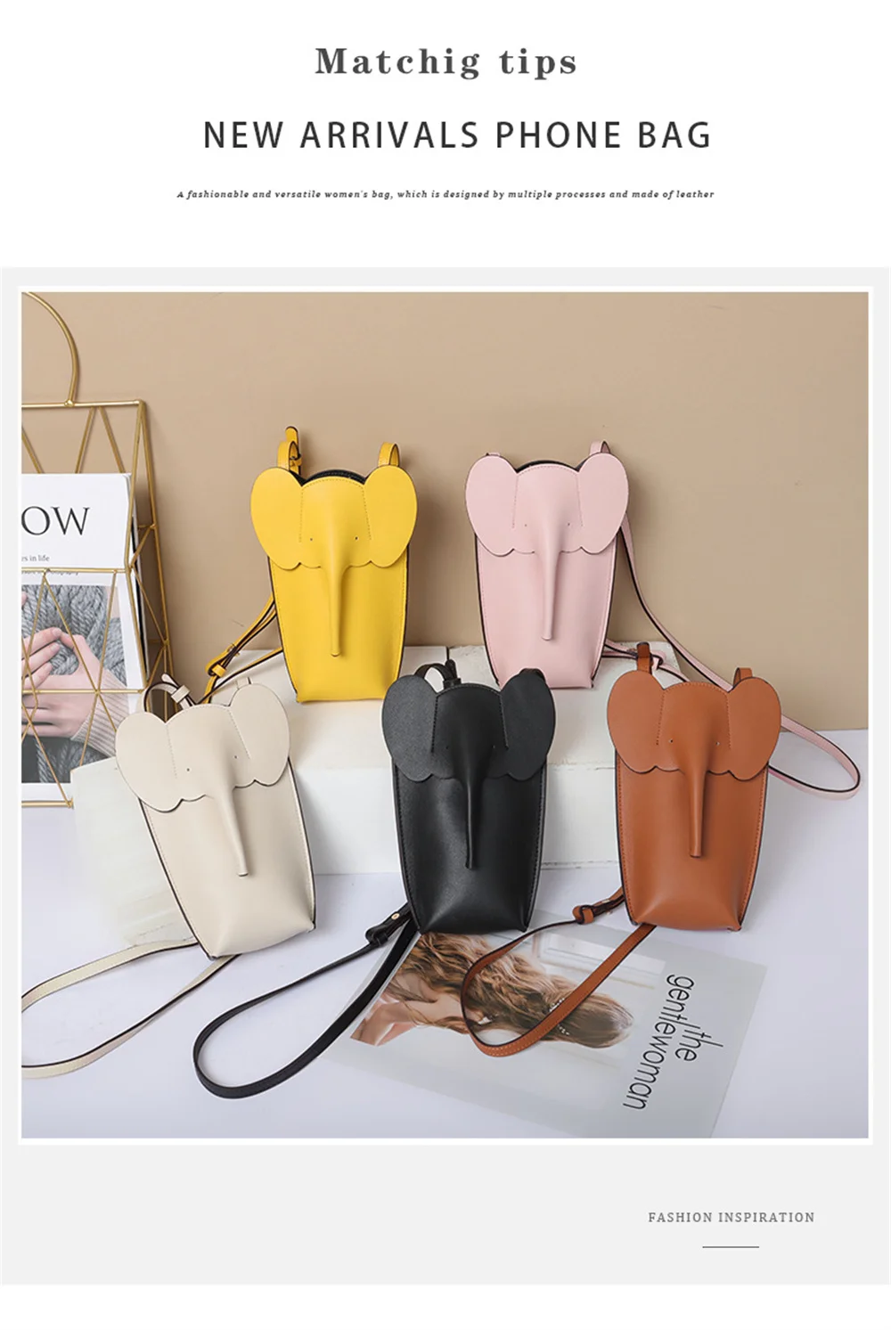 Genuine Leather Shoulder Bag Fashion Elephant Purse Animal Shaped Purse Elephant Phone Bags