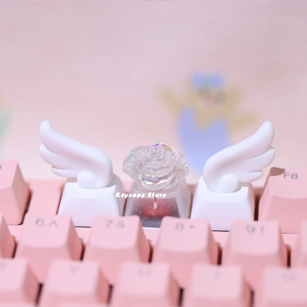 Winged Keycaps For Mechanical Keyboard Keycaps Individualized Three-Dimensional Artisan Cartoon White Kawaii Keycap