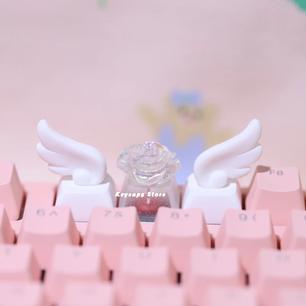 Winged Keycaps For Mechanical Keyboard Keycaps Individualized Three-Dimensional Artisan Cartoon White Kawaii Keycap