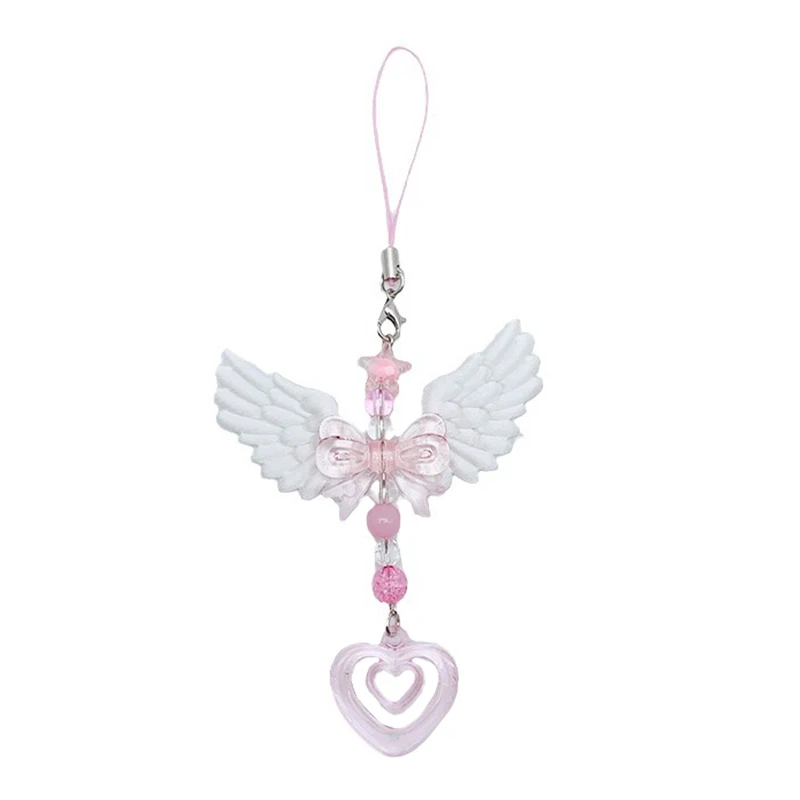 Lovely Wings Bow Heart Mobile Strap Phone Pendant Chain For Girls Women Fashion Sweet Keychain Bags Decorative Accessories Gifts