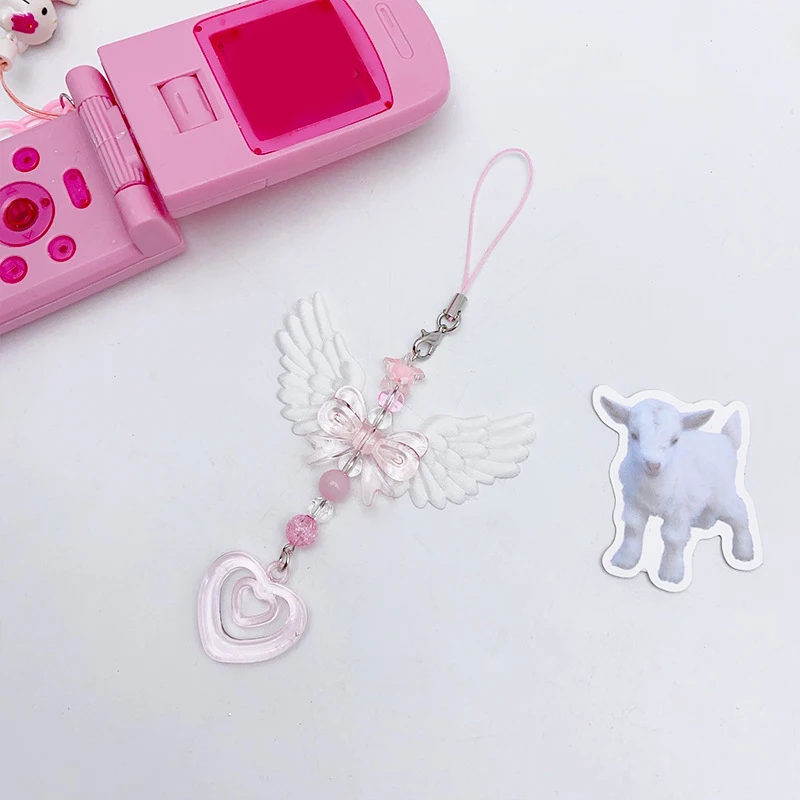 Lovely Wings Bow Heart Mobile Strap Phone Pendant Chain For Girls Women Fashion Sweet Keychain Bags Decorative Accessories Gifts