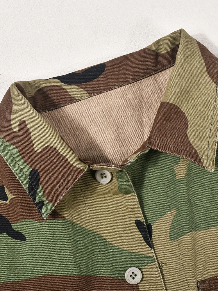 DEAT Fashion Women Jacket Turn-down Collar Butterfly Sleeve Single Breasted Camouflage Print Short Coat Spring 2025 New 17A7035