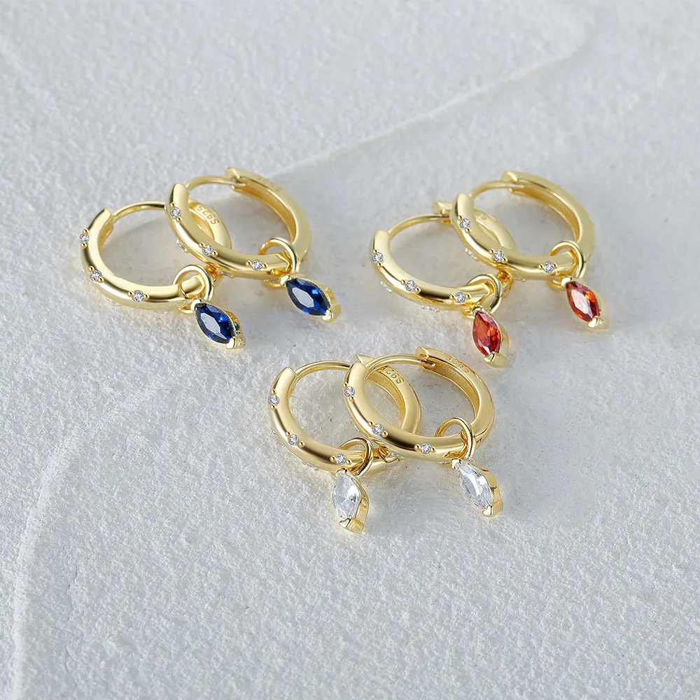 ROXI Rhombus Color Zircon Pendant Earrings 925 Sterling Silver Accessories Versatile Jewelry Ladies Classic Elegant Earrings