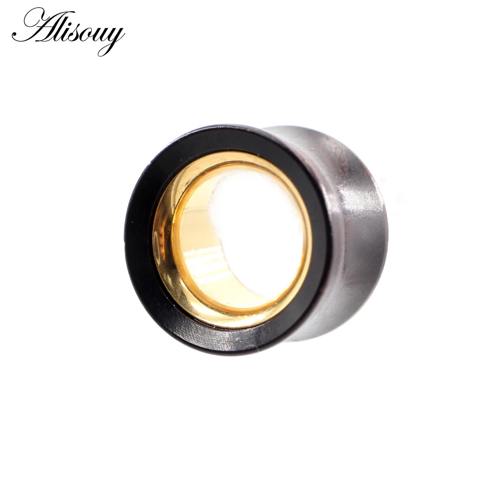 Alisouy 1PC 8-25mm Wood Hollow Gold Color Stainless Steel Ear Tunnel Plug Expander Stretcher Gauge Earring Piercing Body Jewelry
