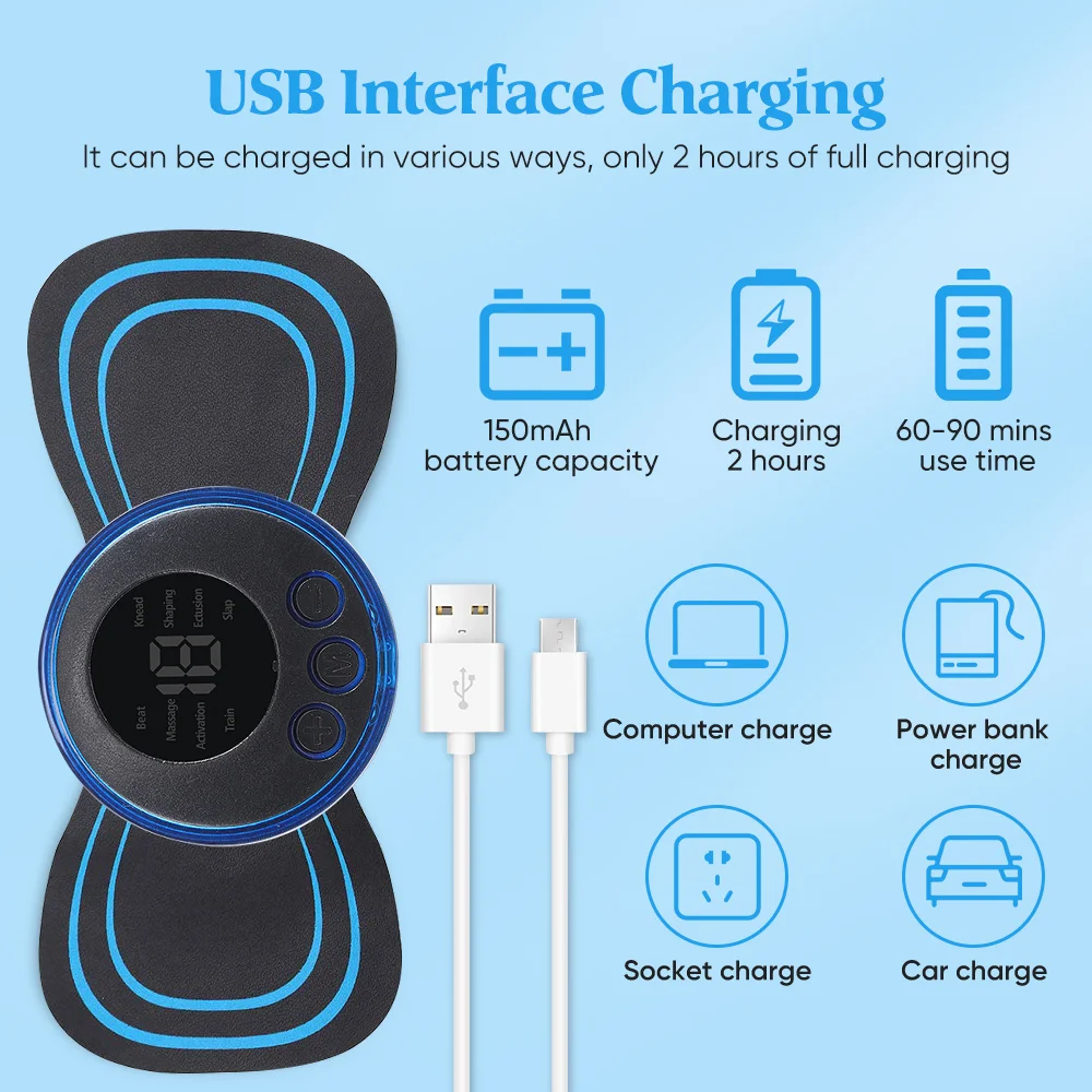 Electric Neck Massager EMS Muscle Massage Stimulator Low Frequency Instrument Back Cervical Calf Patches Pain Joints Mini Device