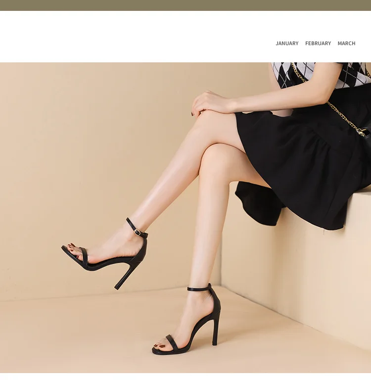 2025 Summer New 6cm High Heels Women's Sandals Solid Color One Word Buckle Ladies Slingback 10cm Super High Heels Dress Sandals