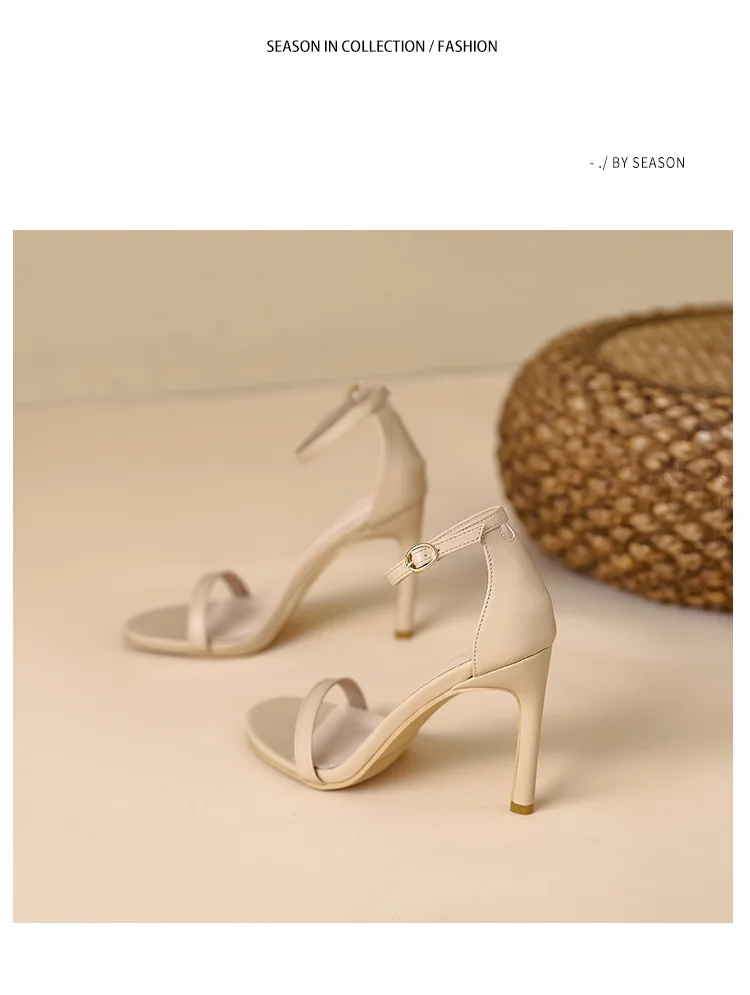 2025 Summer New 6cm High Heels Women's Sandals Solid Color One Word Buckle Ladies Slingback 10cm Super High Heels Dress Sandals