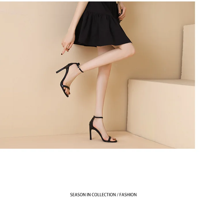2025 Summer New 6cm High Heels Women's Sandals Solid Color One Word Buckle Ladies Slingback 10cm Super High Heels Dress Sandals