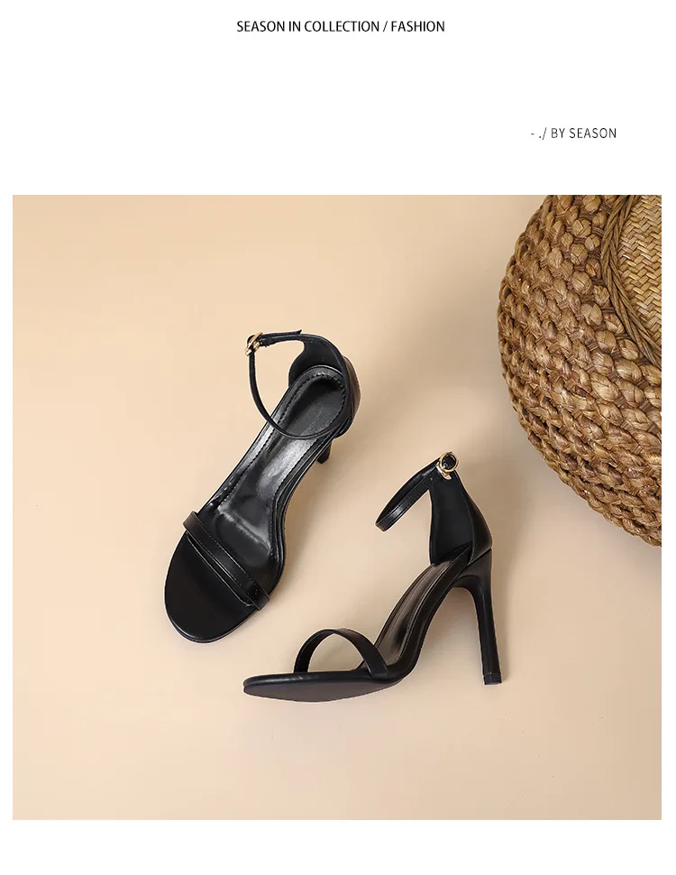 2025 Summer New 6cm High Heels Women's Sandals Solid Color One Word Buckle Ladies Slingback 10cm Super High Heels Dress Sandals