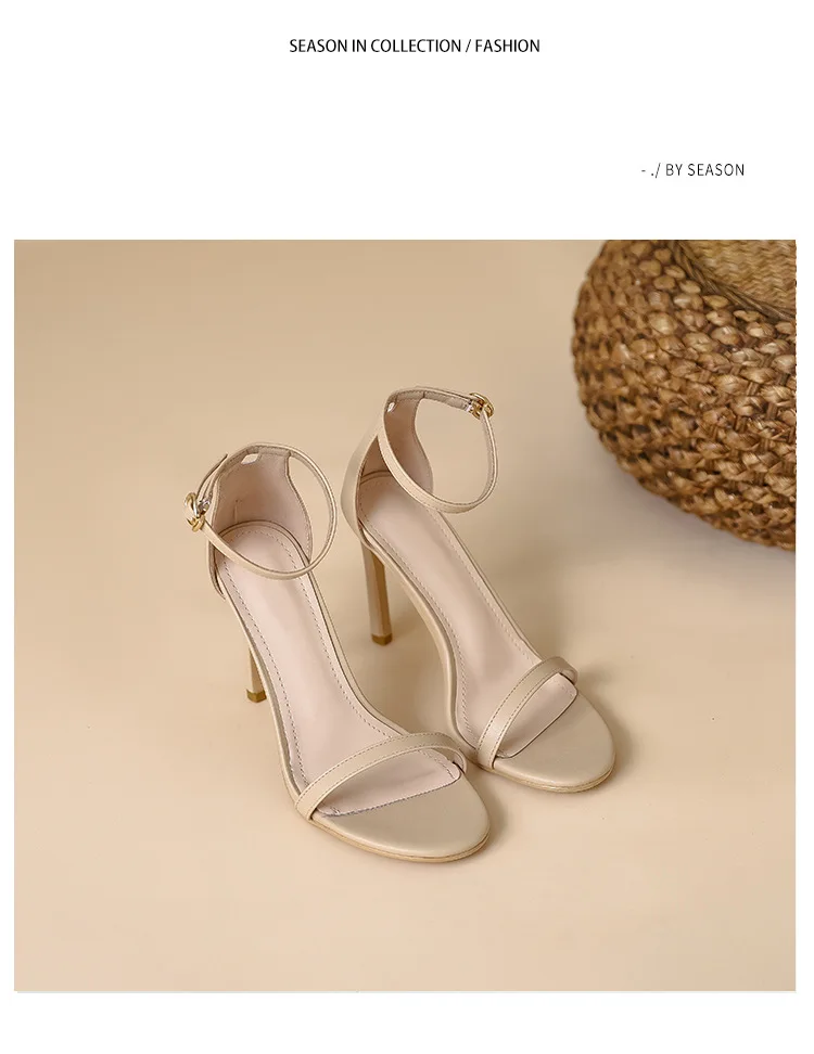 2025 Summer New 6cm High Heels Women's Sandals Solid Color One Word Buckle Ladies Slingback 10cm Super High Heels Dress Sandals