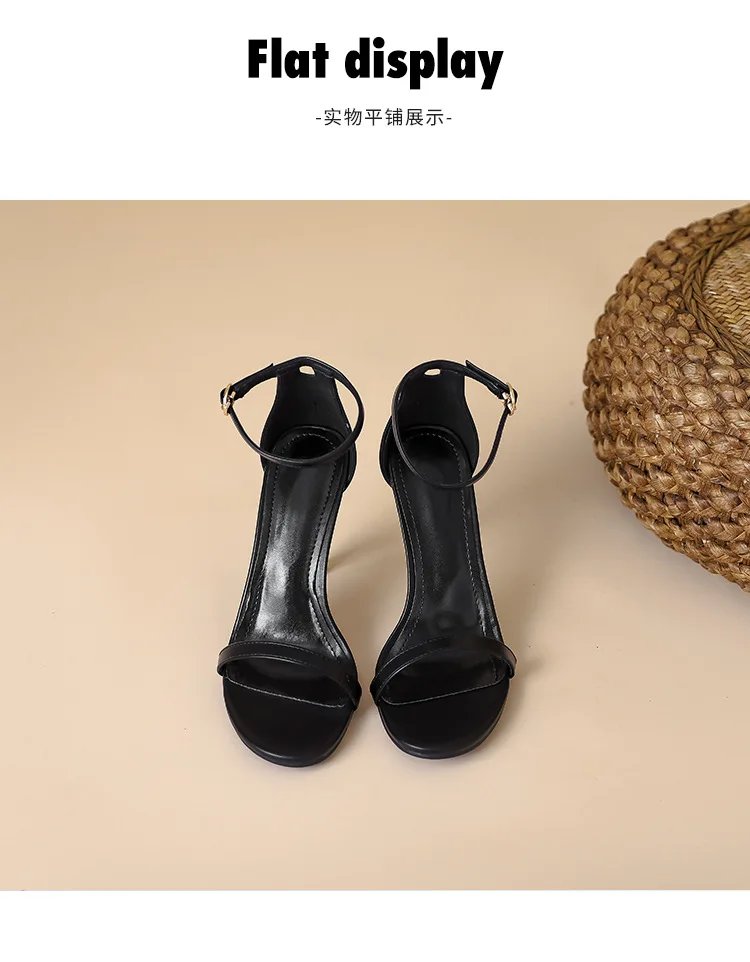 2025 Summer New 6cm High Heels Women's Sandals Solid Color One Word Buckle Ladies Slingback 10cm Super High Heels Dress Sandals