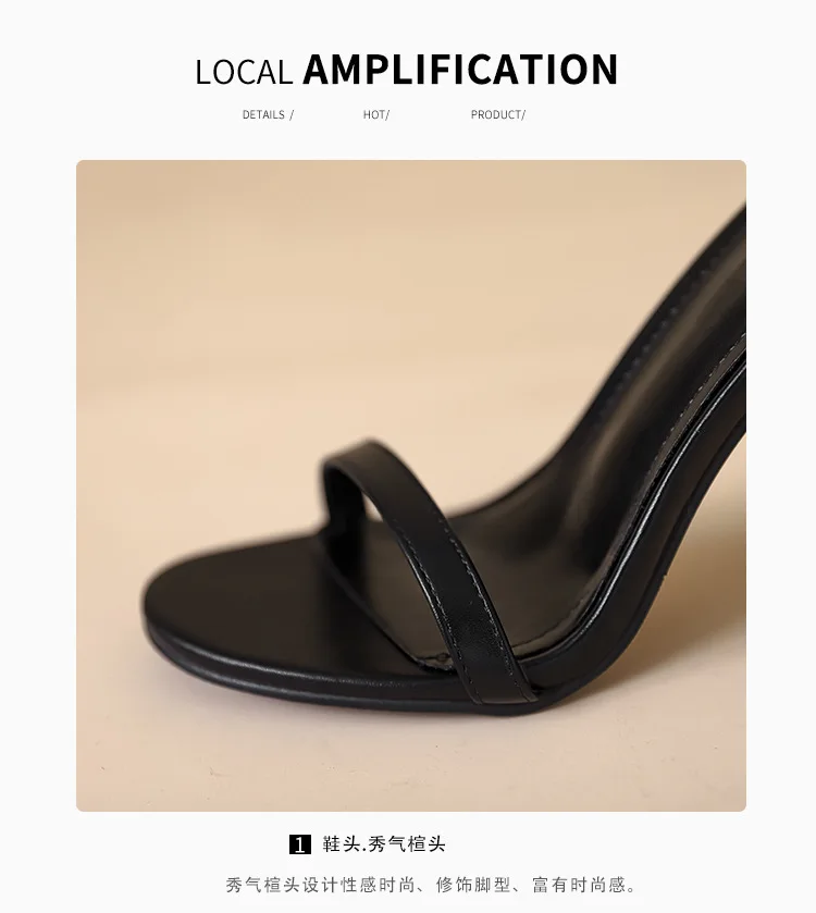 2025 Summer New 6cm High Heels Women's Sandals Solid Color One Word Buckle Ladies Slingback 10cm Super High Heels Dress Sandals