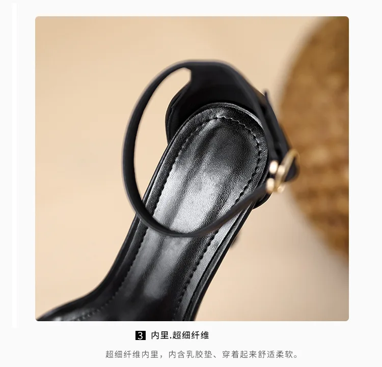 2025 Summer New 6cm High Heels Women's Sandals Solid Color One Word Buckle Ladies Slingback 10cm Super High Heels Dress Sandals