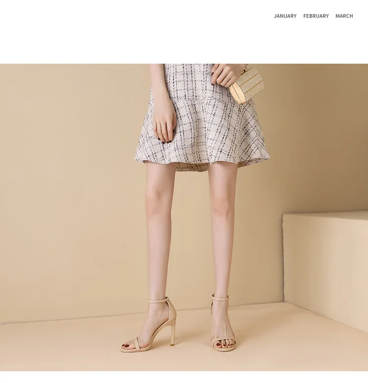 2025 Summer New 6cm High Heels Women's Sandals Solid Color One Word Buckle Ladies Slingback 10cm Super High Heels Dress Sandals