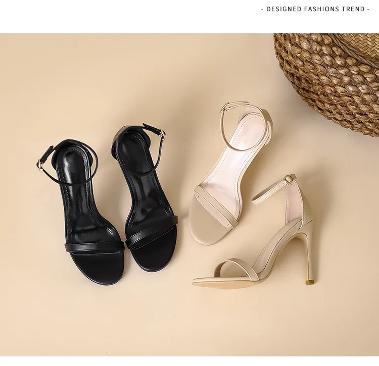 2025 Summer New 6cm High Heels Women's Sandals Solid Color One Word Buckle Ladies Slingback 10cm Super High Heels Dress Sandals