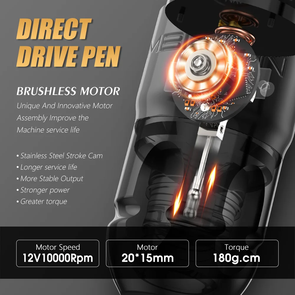 Ambition Lutin Stroke 4.0+3.5mm Straight Rod Rotaty Tattoo Machine Tattoo Pen Brushless Motor Match 2200mAh RCA Wireless Battery