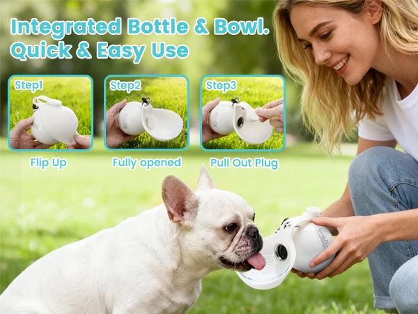 Portable Dog Water Bottle, 10 oz Stainless Steel Pet Travel Dispenser with Silicone Foldable Bowl, Leak Proof Tumbler