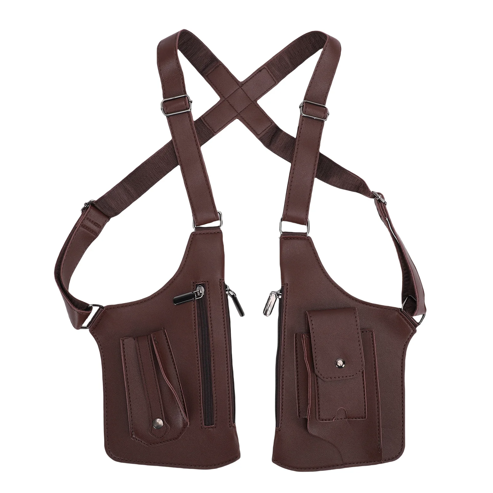 Double Shoulder Armpit Bag PU Adjustable Anti Theft Underarm Wallet Security Pouch with Dual Pockets for Men Women