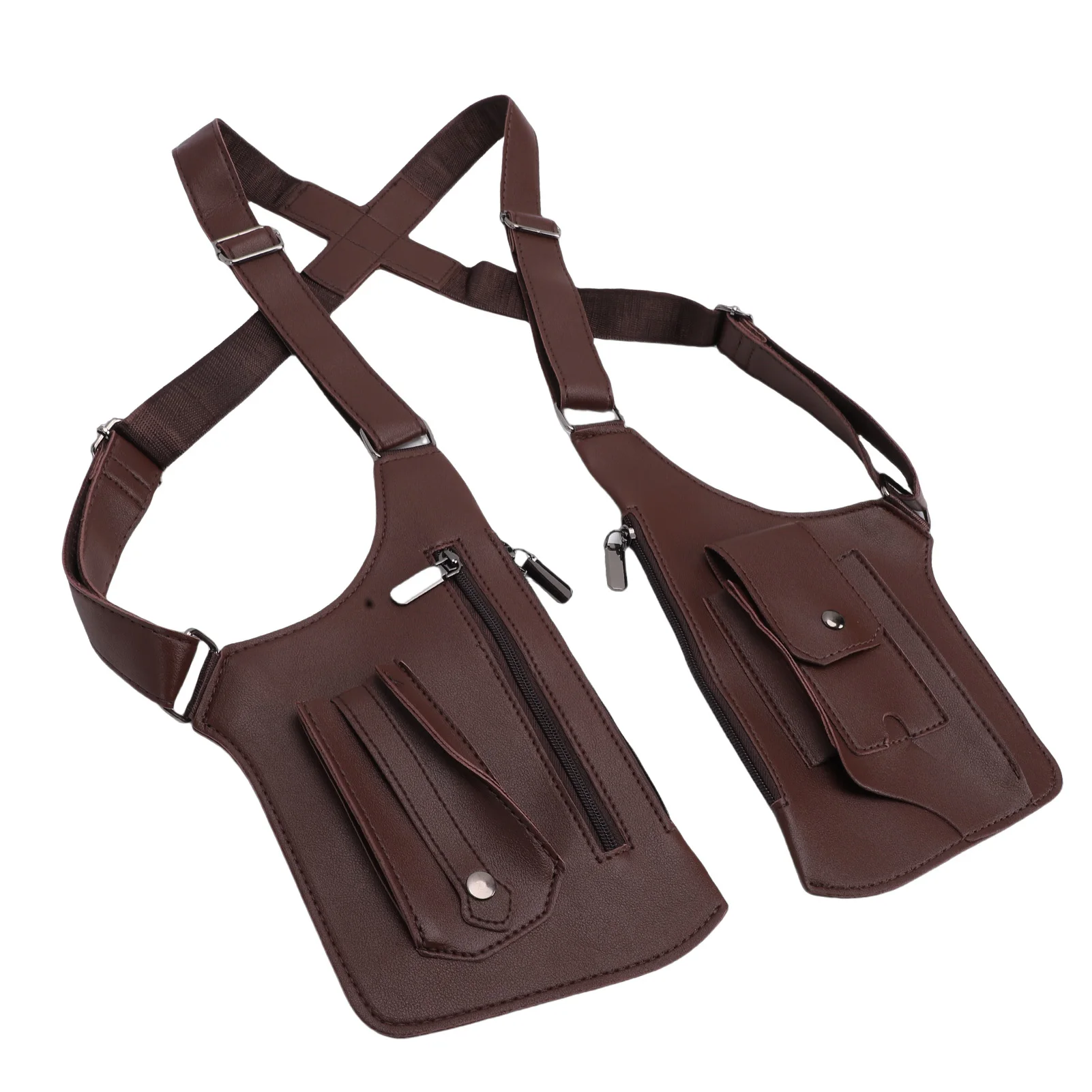 Double Shoulder Armpit Bag PU Adjustable Anti Theft Underarm Wallet Security Pouch with Dual Pockets for Men Women