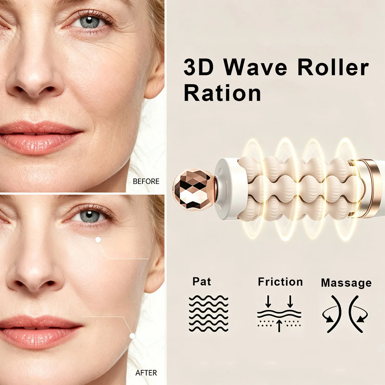 New 3D Wave Roller Rotation Massager Luxury Facial Lifting and Massage Stick Beauty Wand Facial Shaping Lifting Skin Tightening
