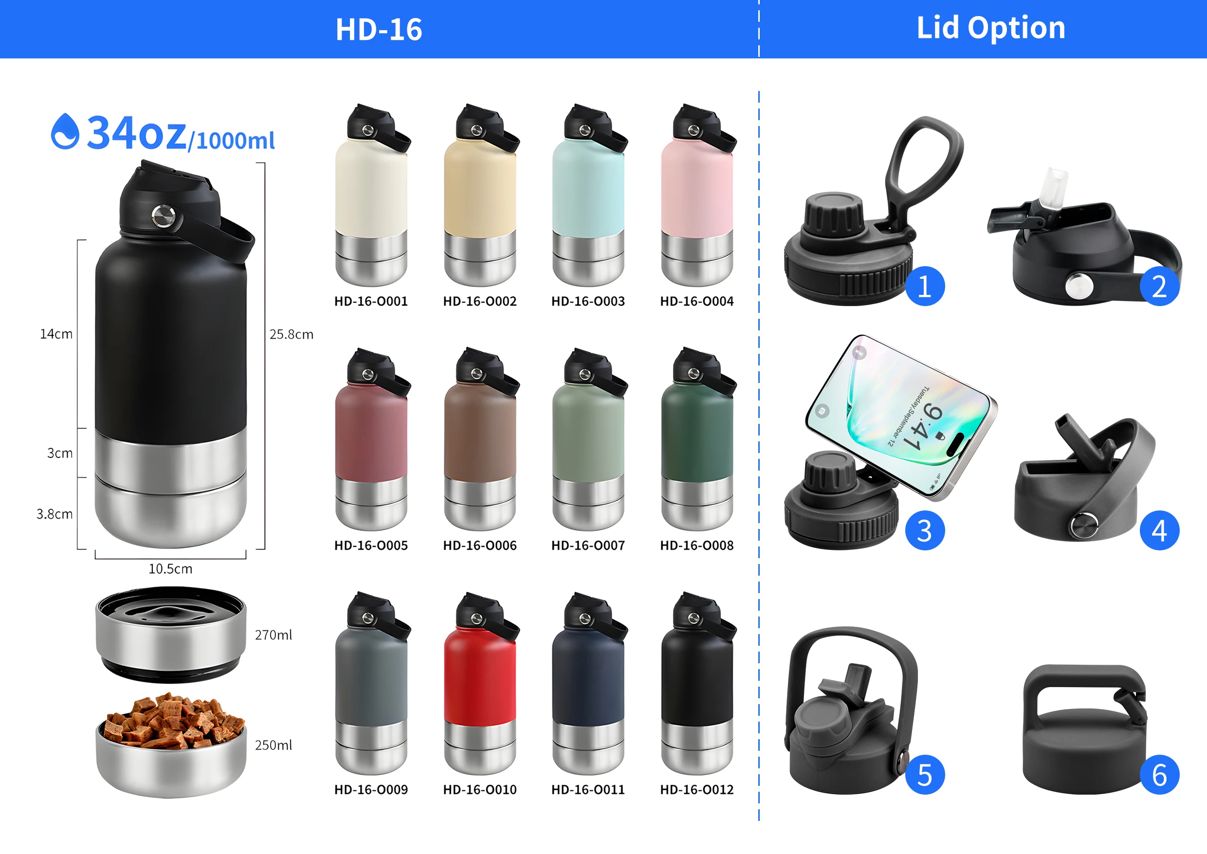 OKKPETS 32Oz Portable 3 in 1 Pet Water Bottle Stainless Steel Pet Feeder Travel Outdoor 34Oz Multifunc Pet Bowl Dog Food Cup