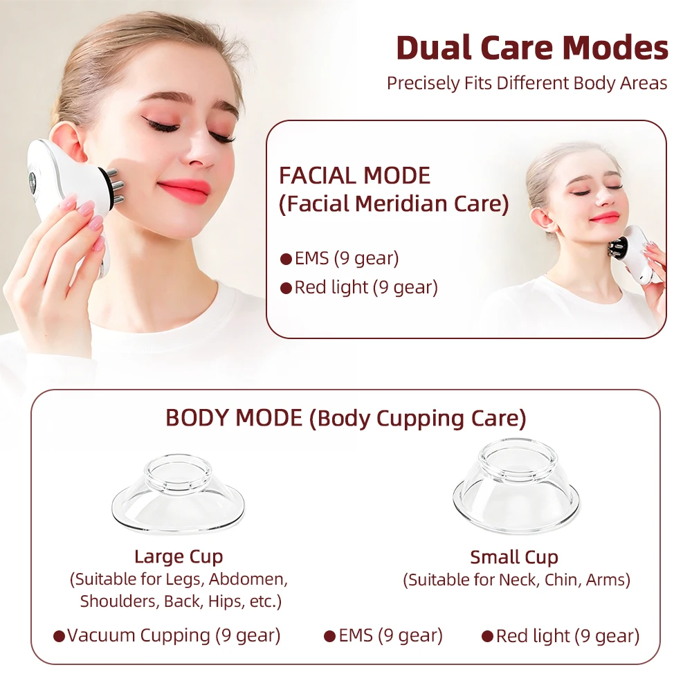 3+1 Body Sculpting Machine Red Light Vacuum Cupping Sculpting Machine Dual Modes Portable Face Body Slimming Massager