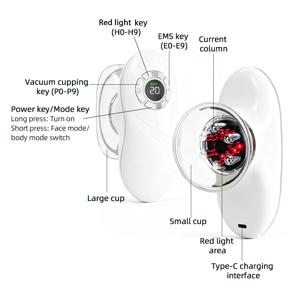 3+1 Body Sculpting Machine Red Light Vacuum Cupping Sculpting Machine Dual Modes Portable Face Body Slimming Massager