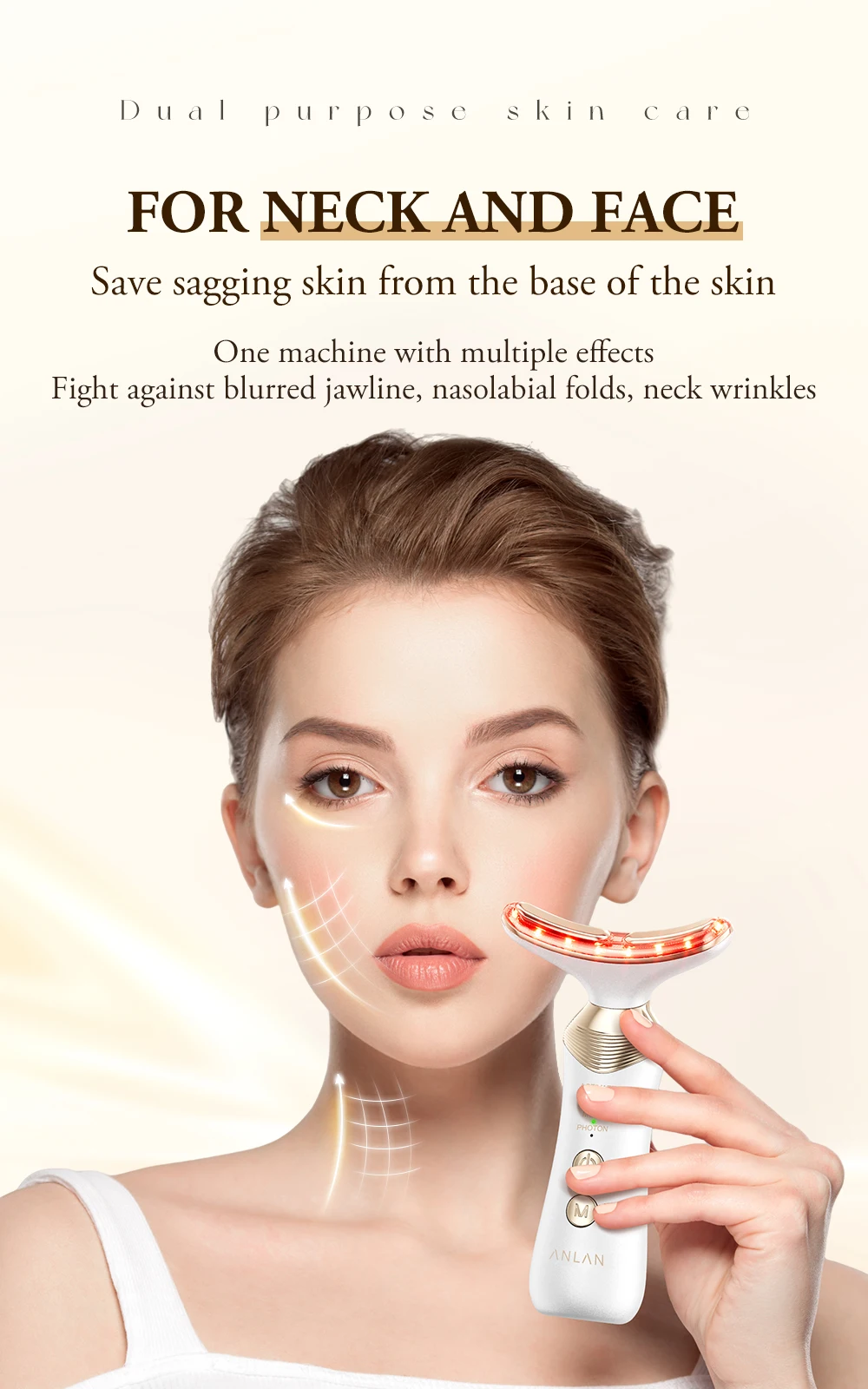 ANLAN Dual Polar Neck Beauty Device with 24K Gold Anti-aging Remove Double Chin Facial Lifting 5 Color LED Warm Facial Massager