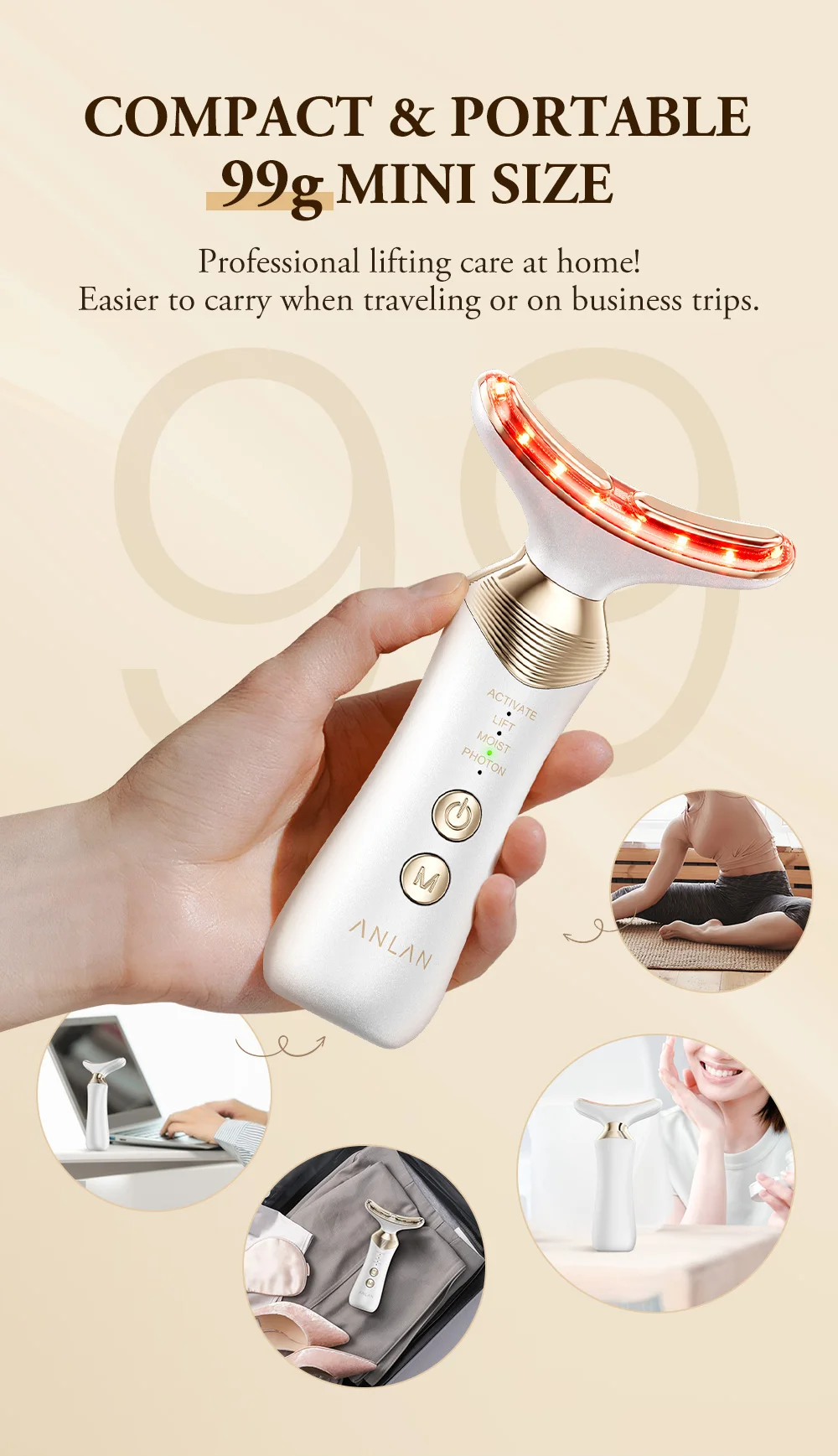 ANLAN Dual Polar Neck Beauty Device with 24K Gold Anti-aging Remove Double Chin Facial Lifting 5 Color LED Warm Facial Massager