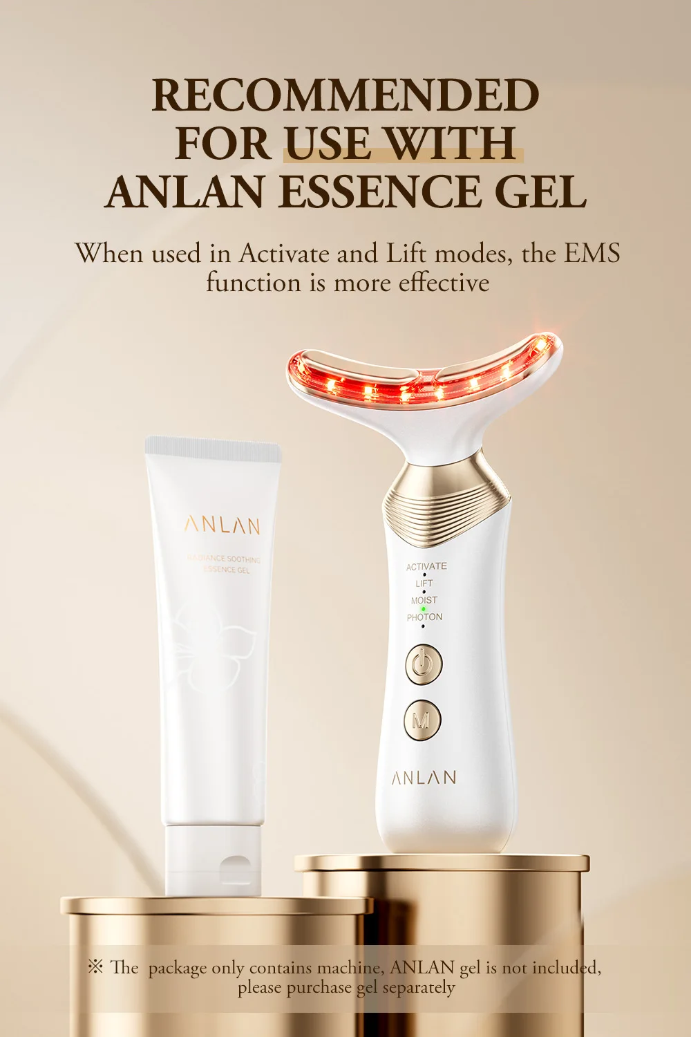 ANLAN Dual Polar Neck Beauty Device with 24K Gold Anti-aging Remove Double Chin Facial Lifting 5 Color LED Warm Facial Massager