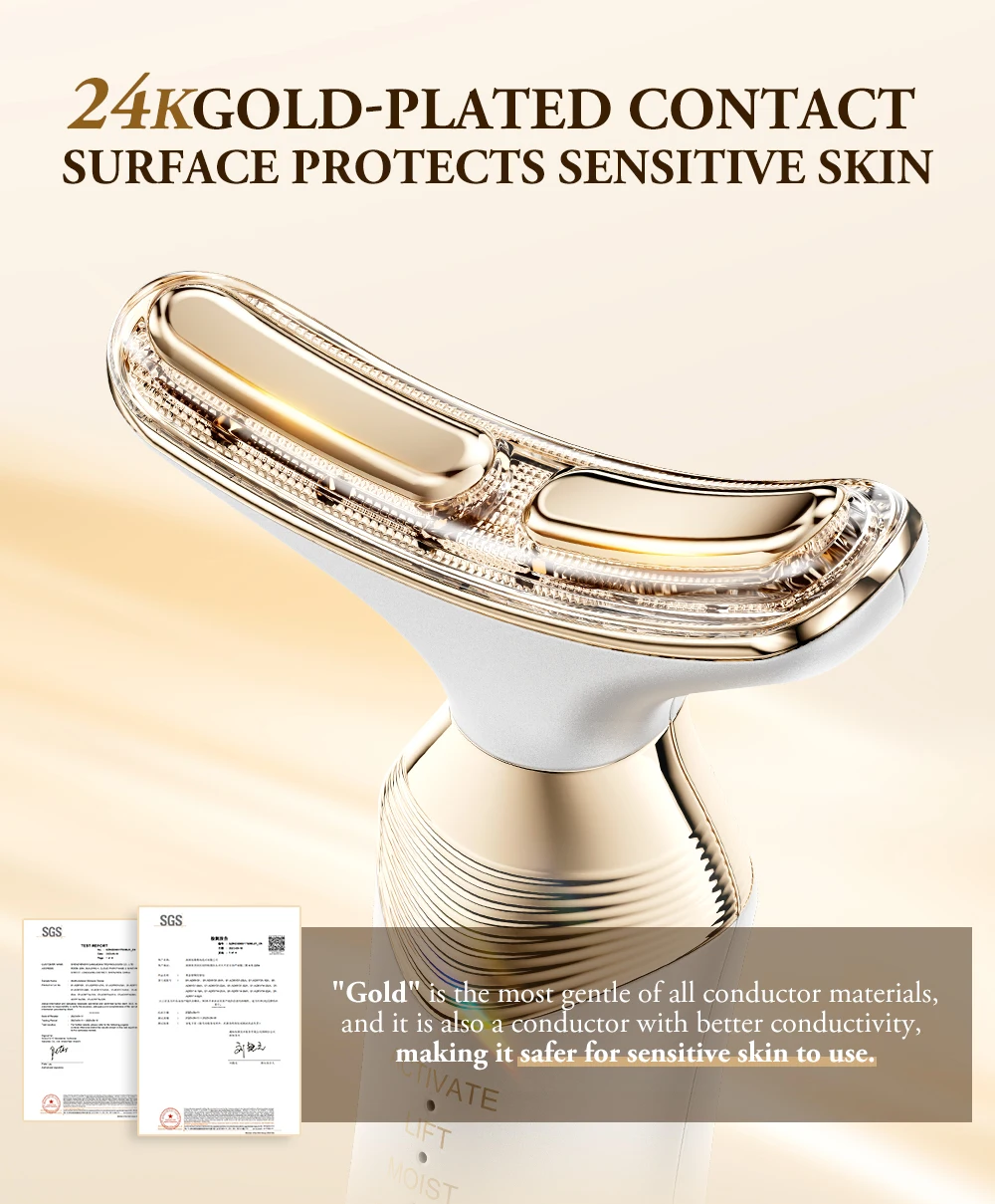 ANLAN Dual Polar Neck Beauty Device with 24K Gold Anti-aging Remove Double Chin Facial Lifting 5 Color LED Warm Facial Massager