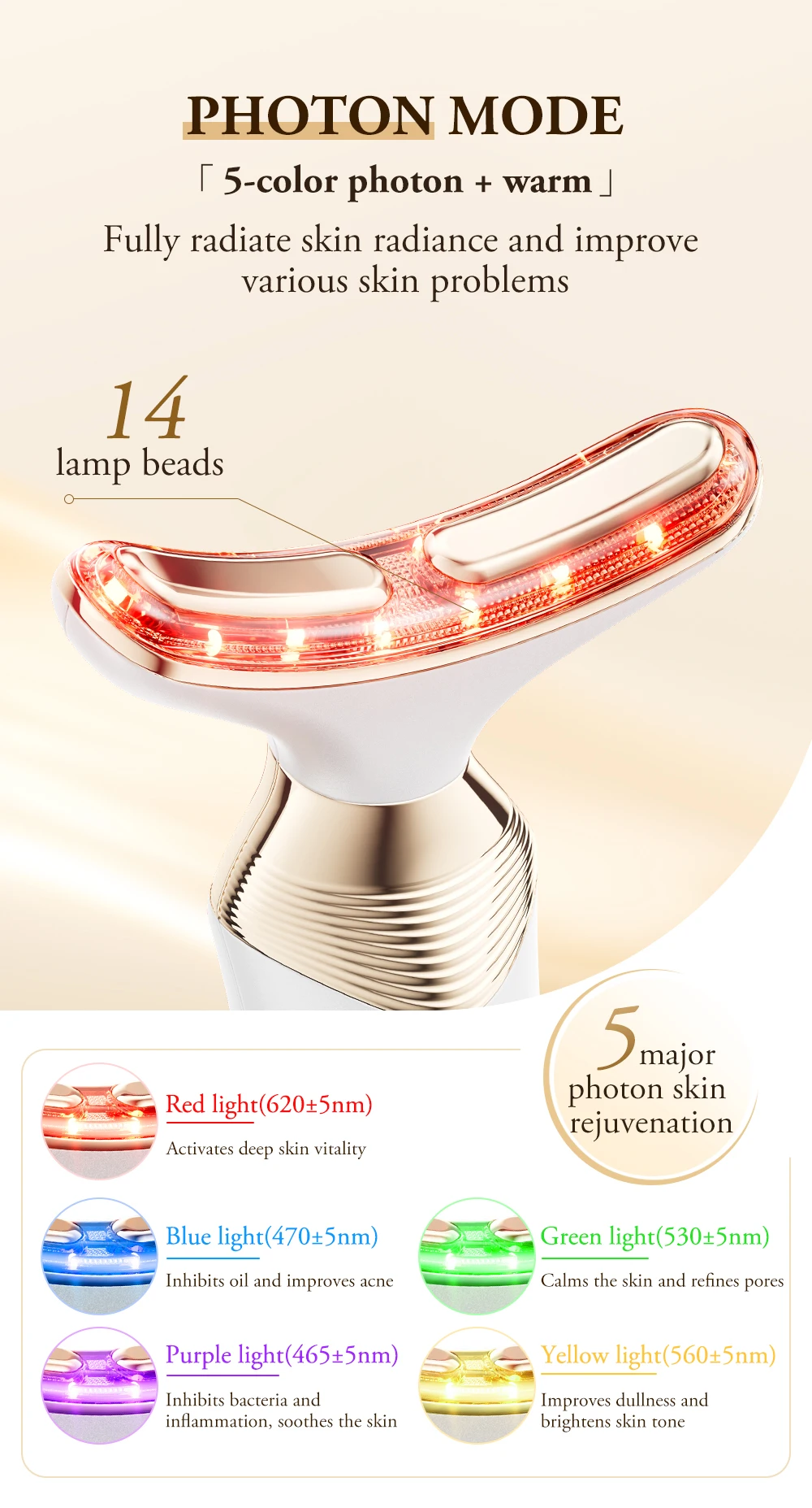 ANLAN Dual Polar Neck Beauty Device with 24K Gold Anti-aging Remove Double Chin Facial Lifting 5 Color LED Warm Facial Massager